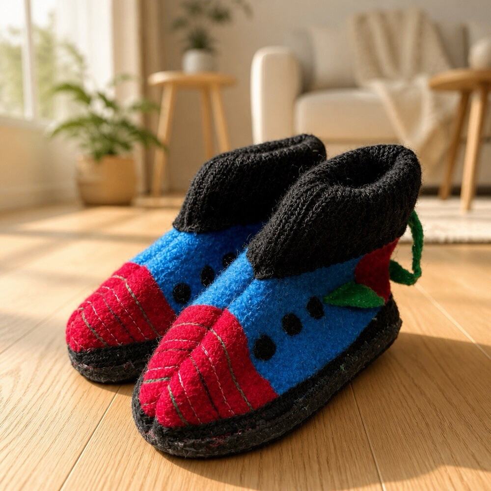 Garnet Hill Kids Color Block Wool Slipper Boots Size 5 Made In Germany NEW